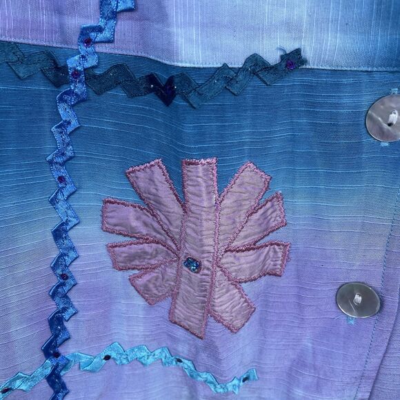 Indigo Moon Shirt Button Front Blue Ombré Purple Ribbon 2X NEW QVC - Picture 7 of 7